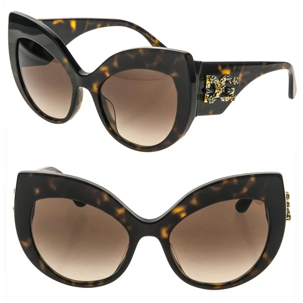 Dolce Gabbana DG4 Strass Stud 4321 Tortoise Brown Oversized Sunglasses DG4321S