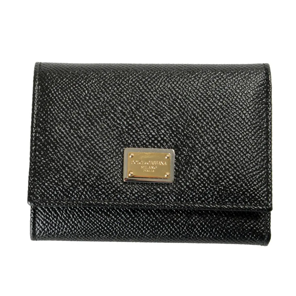 Dolce Gabbana Unisex Textured Leather Metal Logo Bifold Wallet