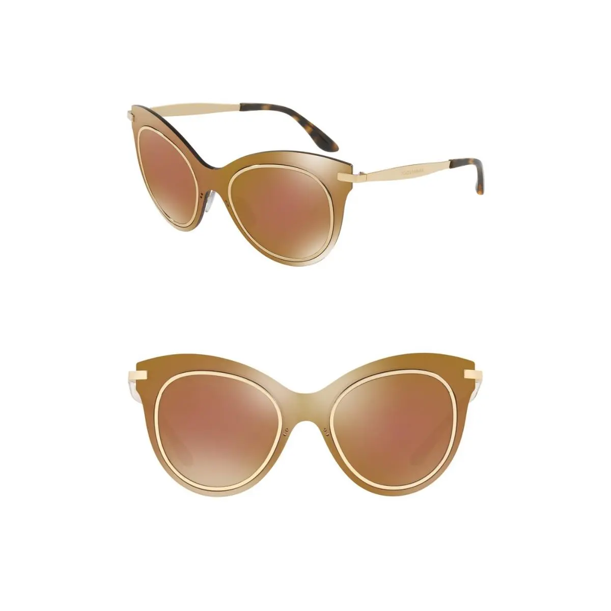 Dolce Gabbana DG2172 Gold/havana Frame Brown Mirrored Cat Eye Lens Sunglasses