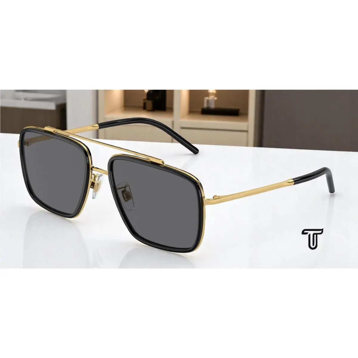 Dolce Gabbana DG2220 02 81 Gold Black Polarized Grey 57 mm Men`s Sunglasses