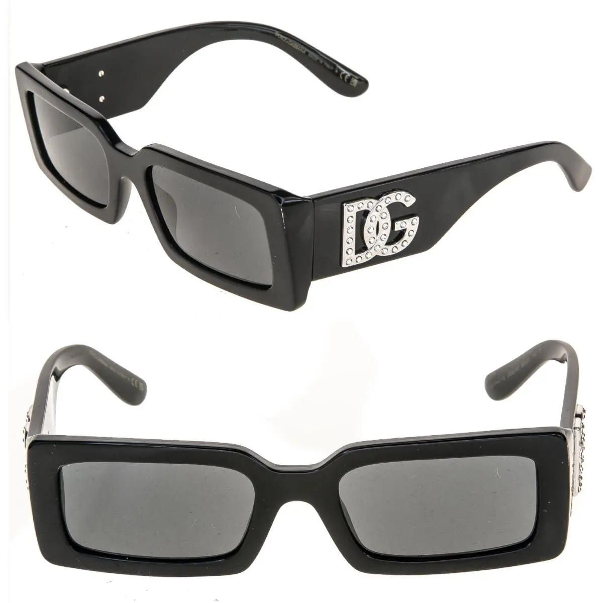 Dolce Gabbana 4447 Black Crystal Geometric Logo Narrow Sunglass DG4447B Unisex