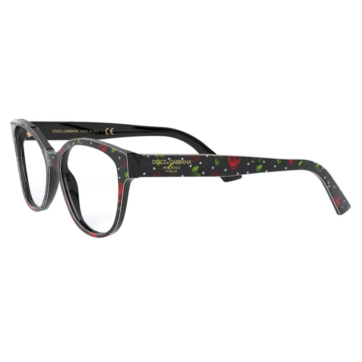 Dolce Gabbana Cat Eye Eyeglasses DG 3322 3229 52-16 Roses Hearts Black Frames