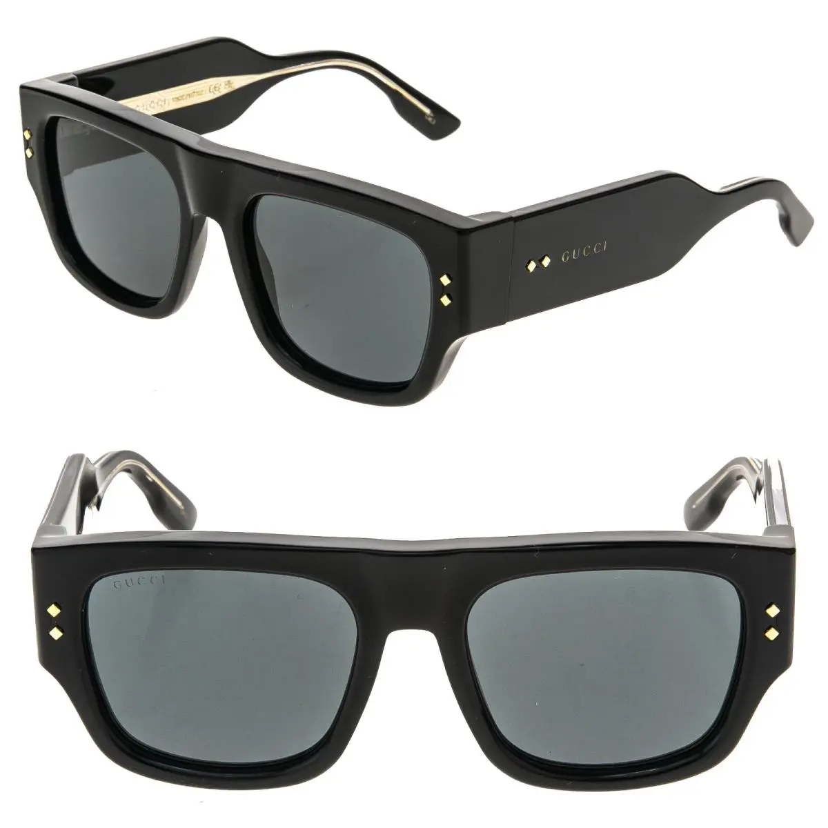Gucci Gg1262S Black Diamond 1262 Unisex Chunky Bold Rectangle Sunglasses 001