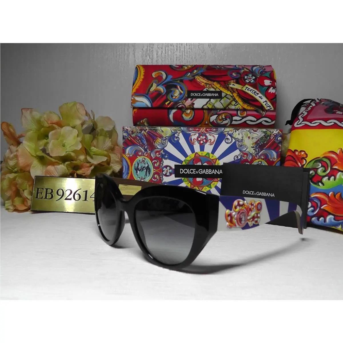 Dolce Gabbana DG4278 Cat Eye Black Blue White Frame Sunglasses 52 21 145 Italy