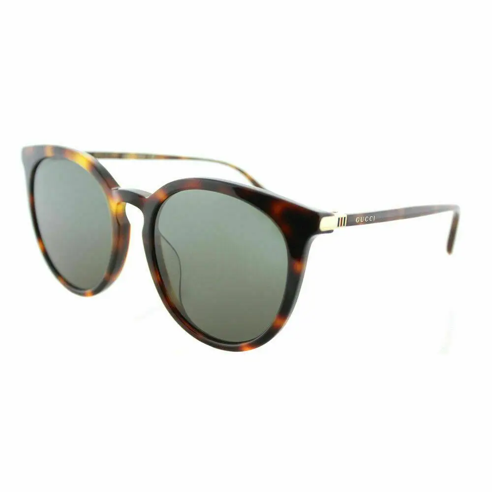 Gucci Sunglasses GG0064SK 005 Havana Plastic Round Sunglasses Green Lens - Frame: Brown, Lens: Green