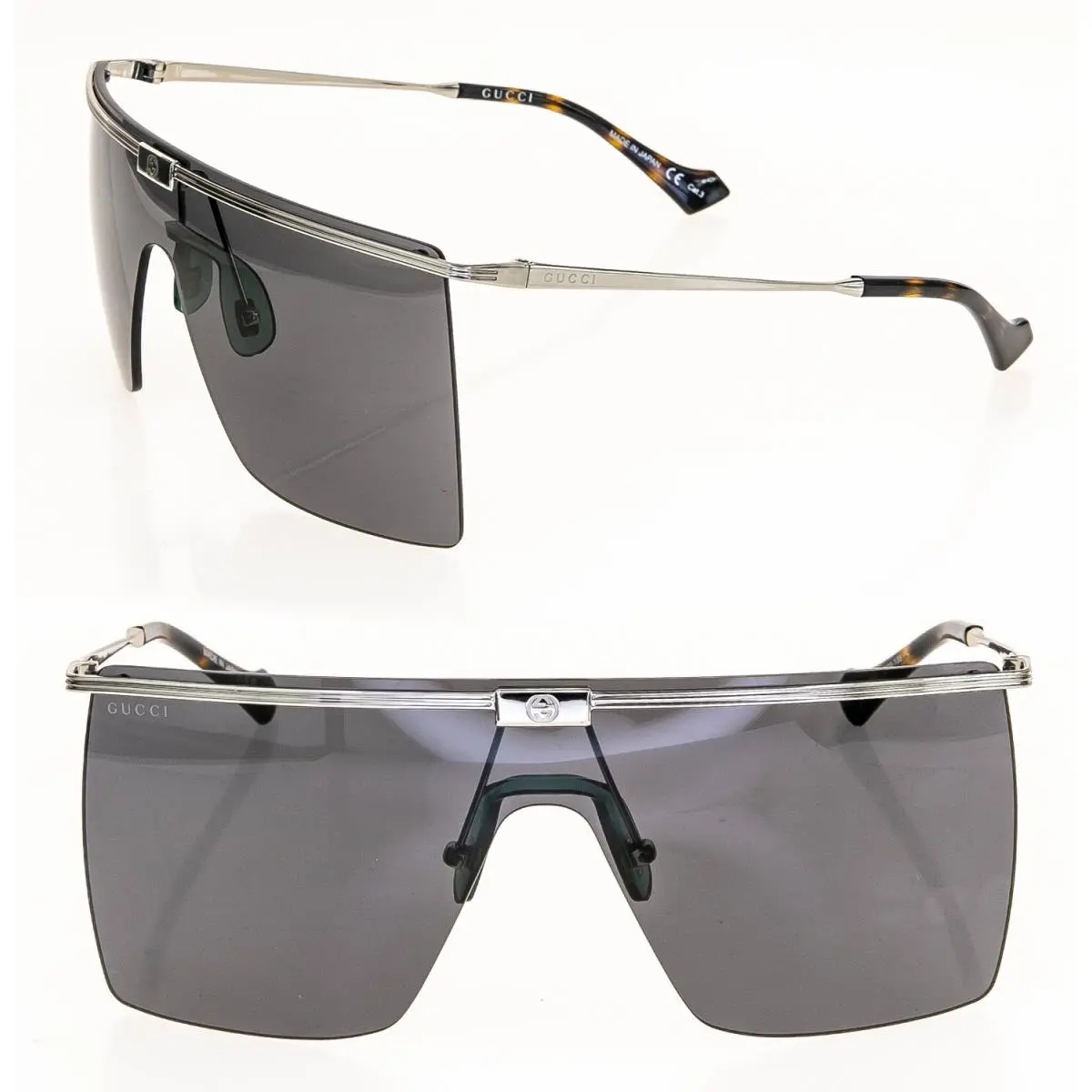 Gucci Unisex Oversized Mask 1096 Silver Gray Metal Sunglass GG1096 001