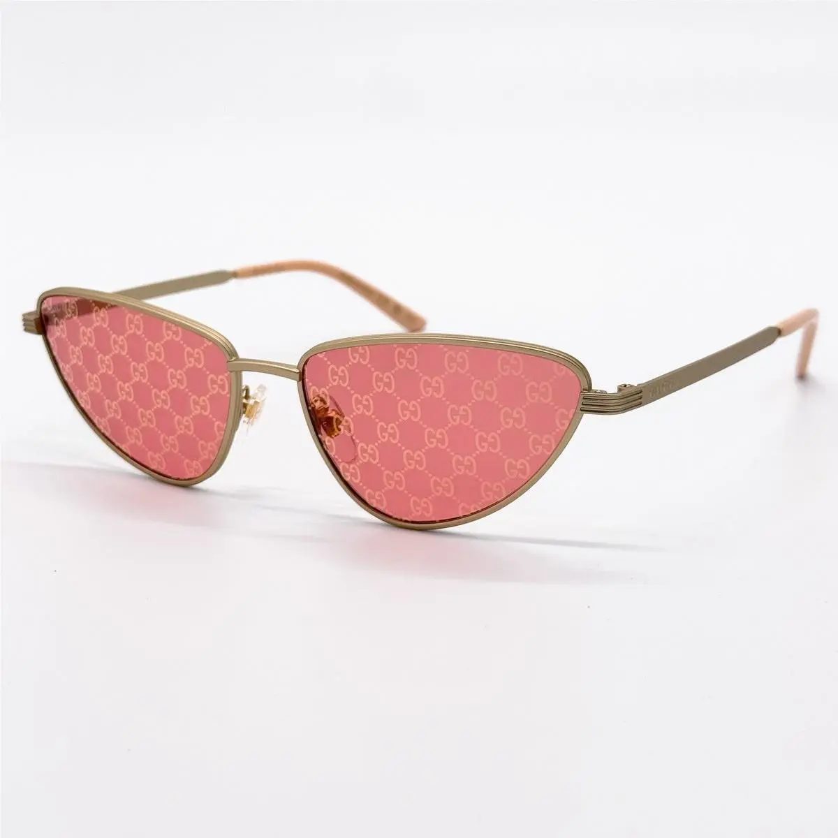 Gucci GG1879S 004 Matte Gold Red Gucci Logo Pattern Lens Cateye Sunglasses