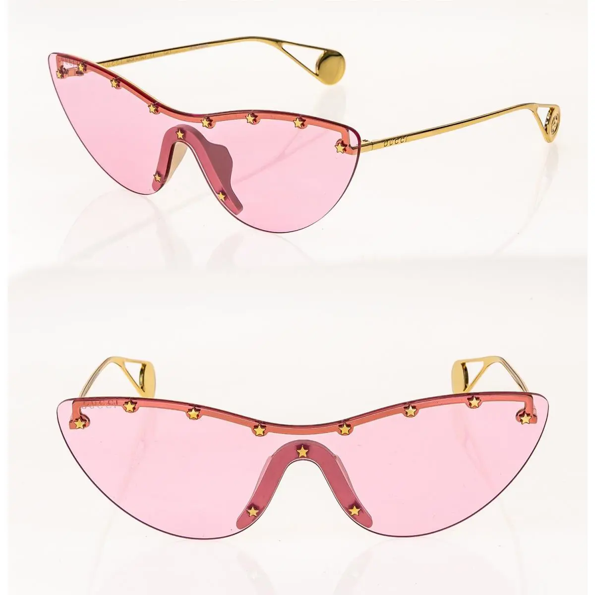 Star 0666 Pink Gold Cat Eye Mask Rimless Runway Sunglasses GG0666S 004 by Gucci