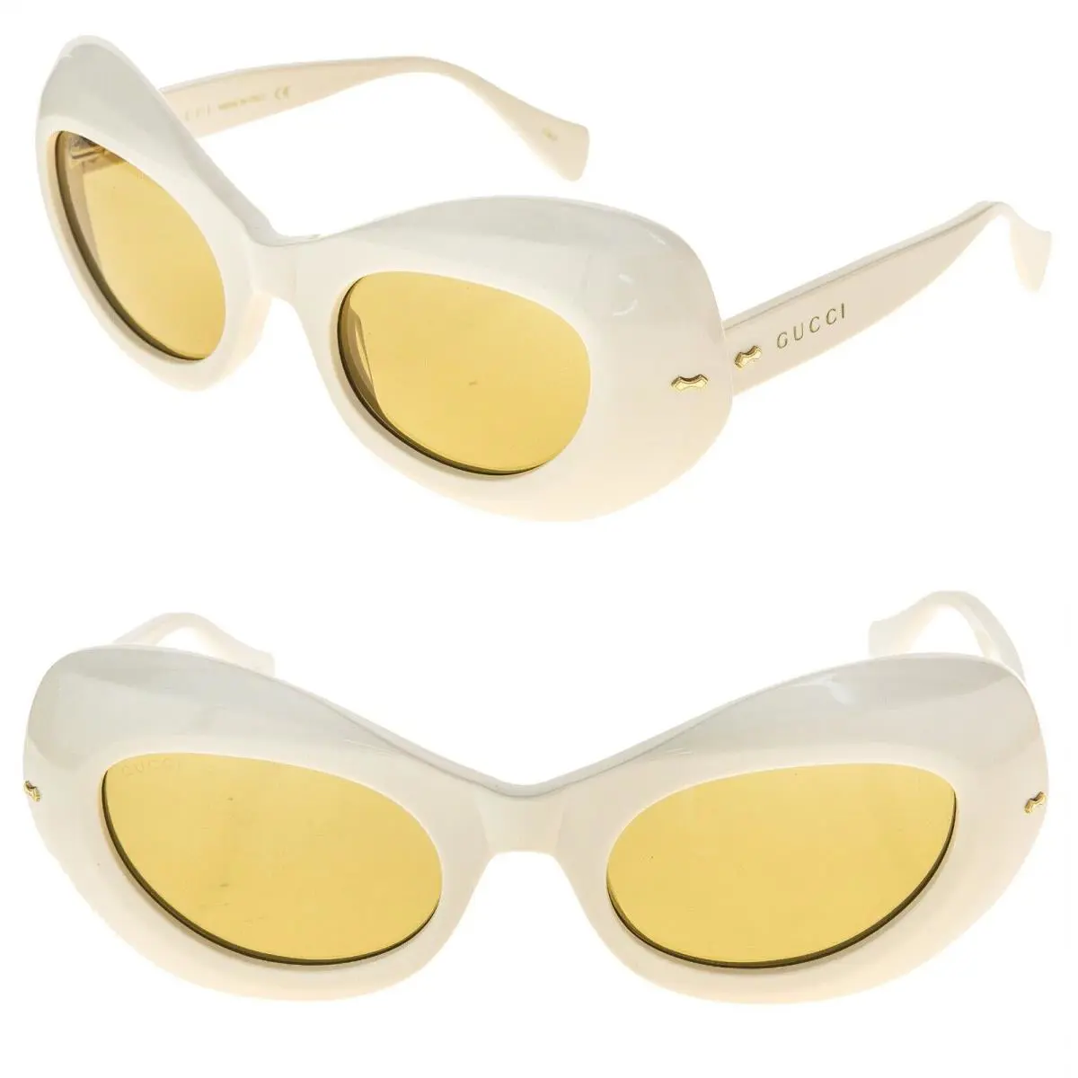 Gucci 0990 Ivory White Yellow Oval Retro Fashion Designer Sunglasses GG0990S 001
