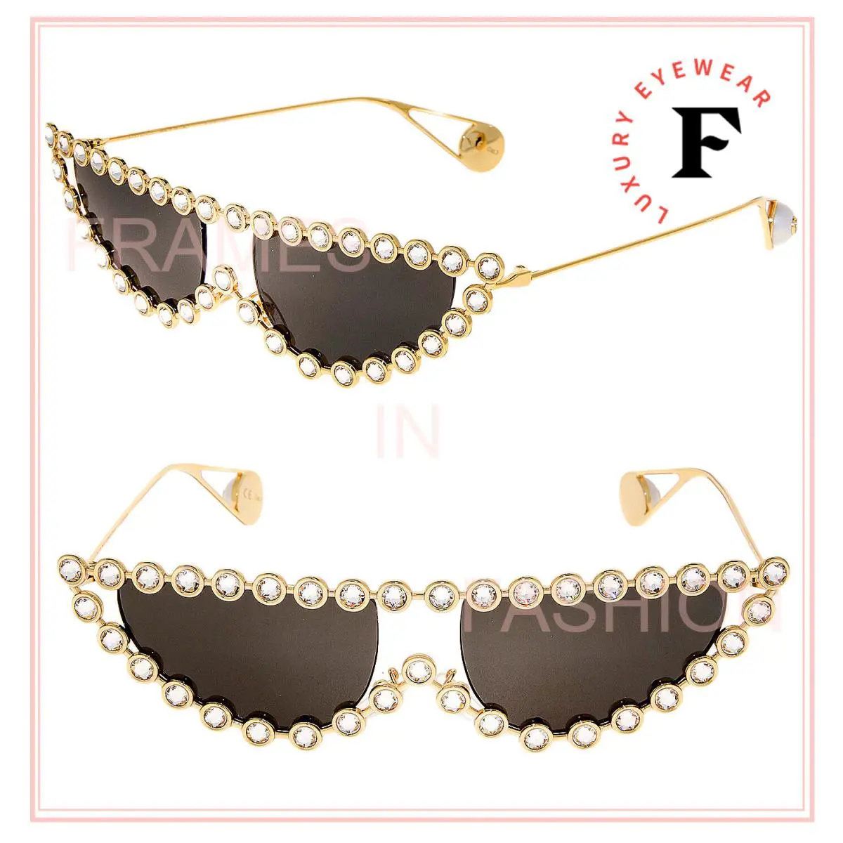 Gucci GG0364S Hollywood Forever 0364 Gold Crystal Metal Runway Sunglasses 002