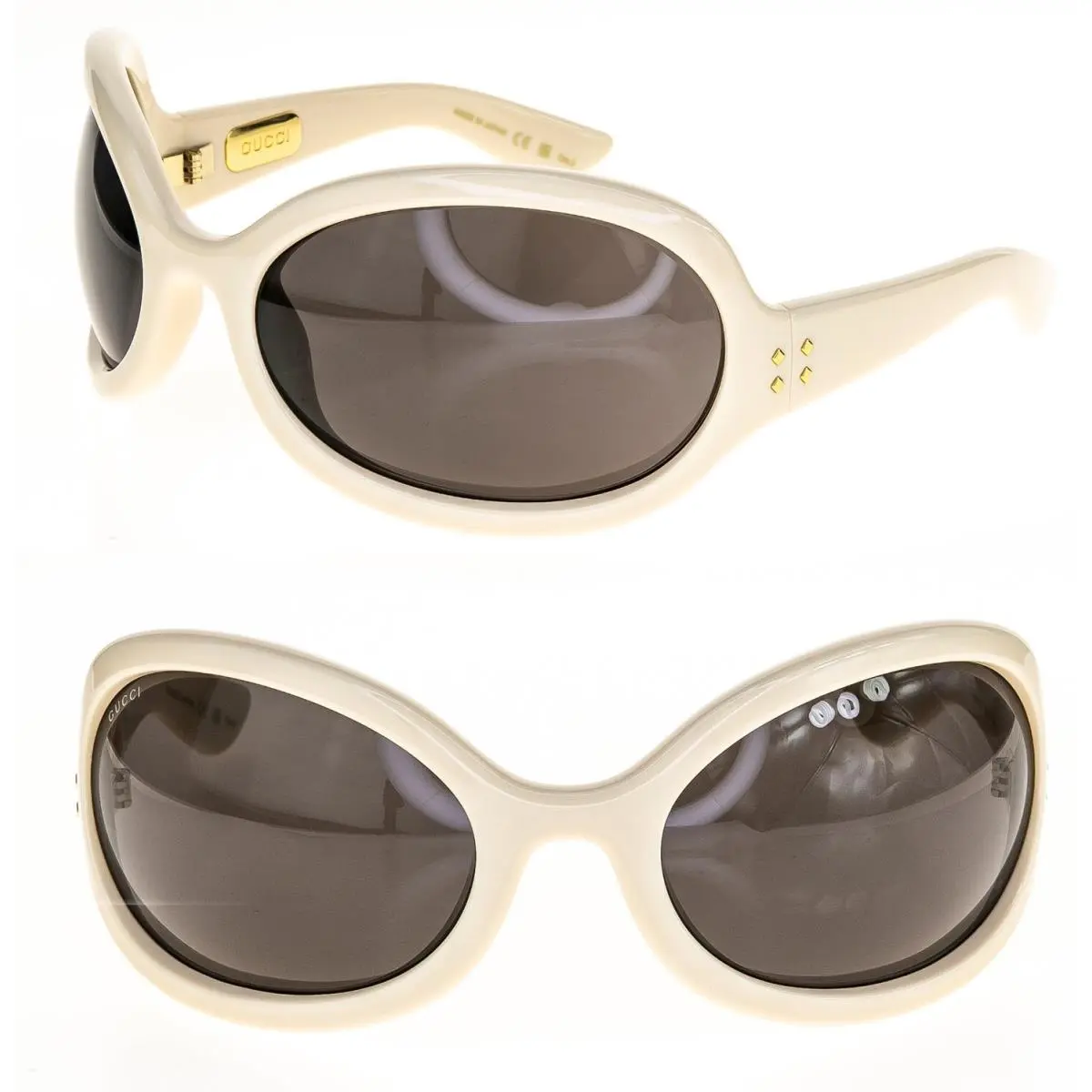 Gucci White Brown Unisex Angular Mask 1381 Chunky Bold Gg1381S Sunglasses 003