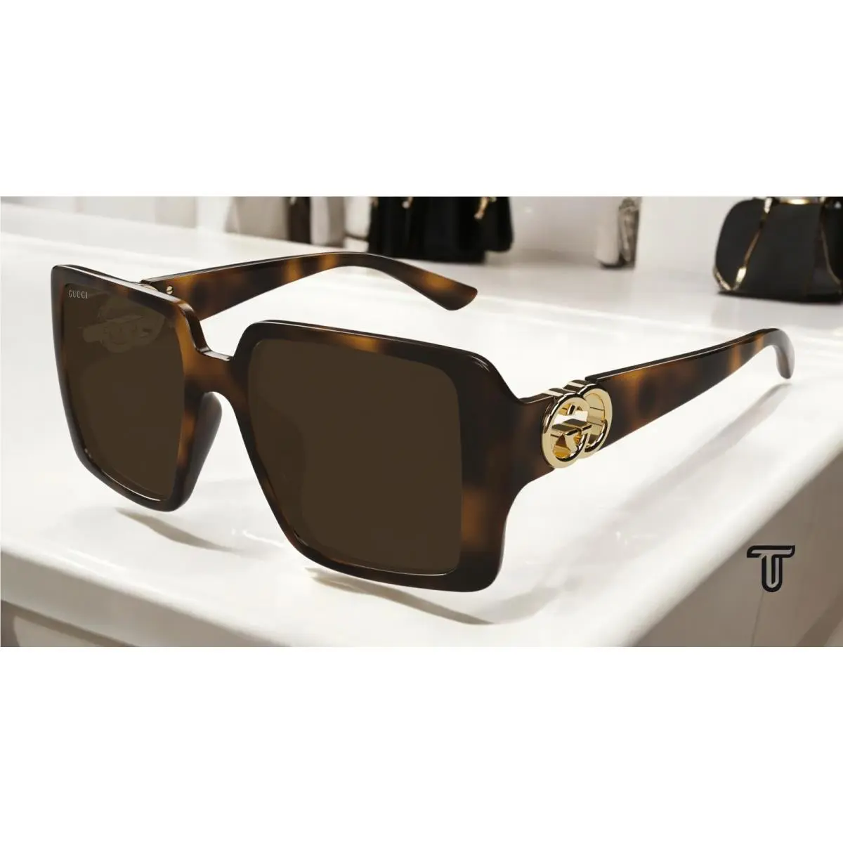 GG1692S 002 Emblem Havana Brown 54 mm Women`s Sunglasses by Gucci