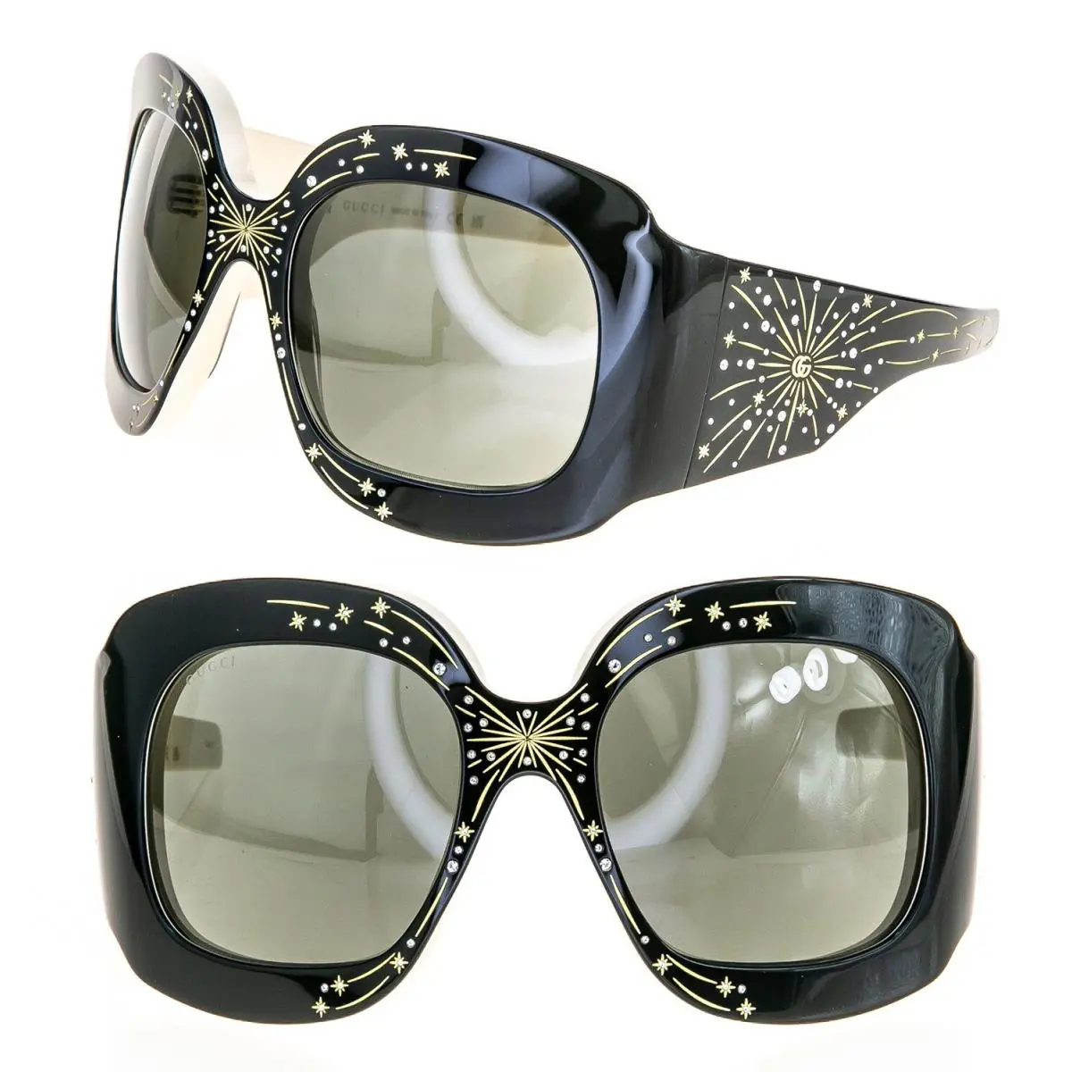 Gucci Hollywood Forever Cosmogonie 1093 Ivory Black Star Sunglasses GG1093S 001