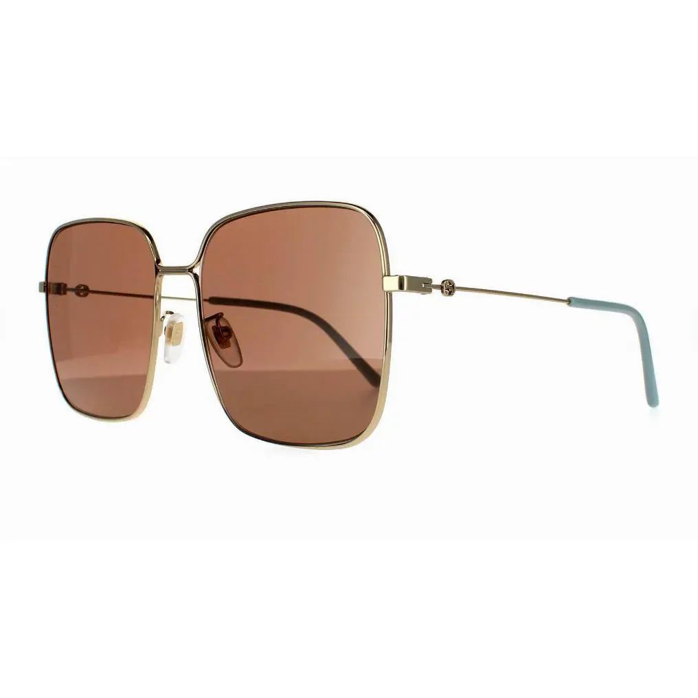 Gucci GG0443S-002 Women`s Gold Blue / Brown Tinted Sunglasses
