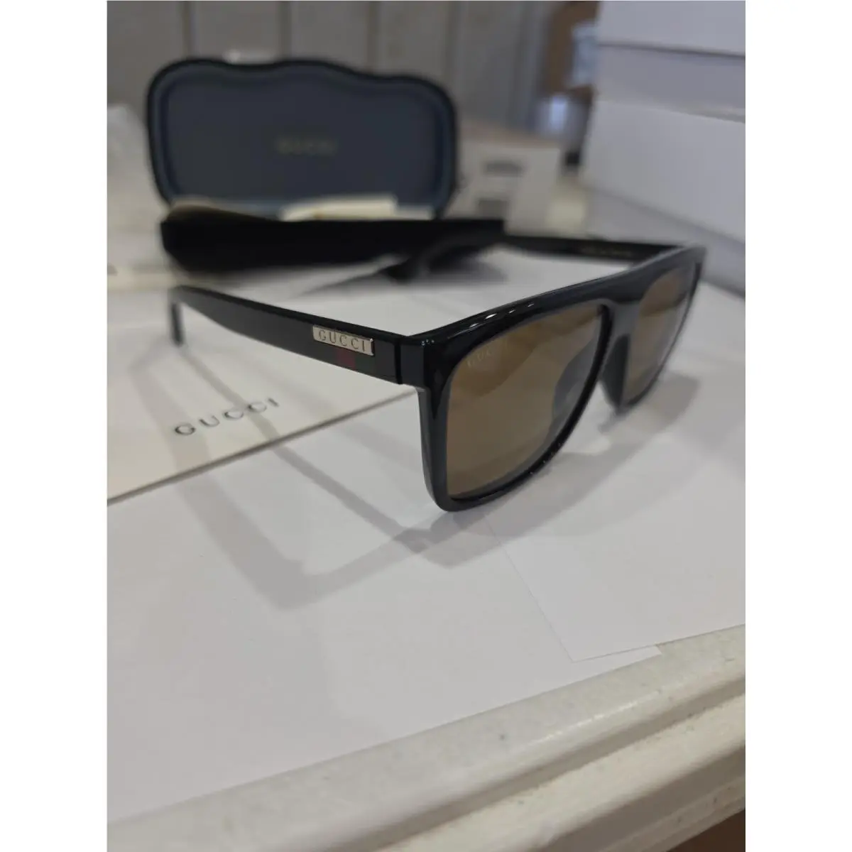 GG0748 S-002 Sunglasses Black/grey Men Fits Large Silver Trim by Gucci