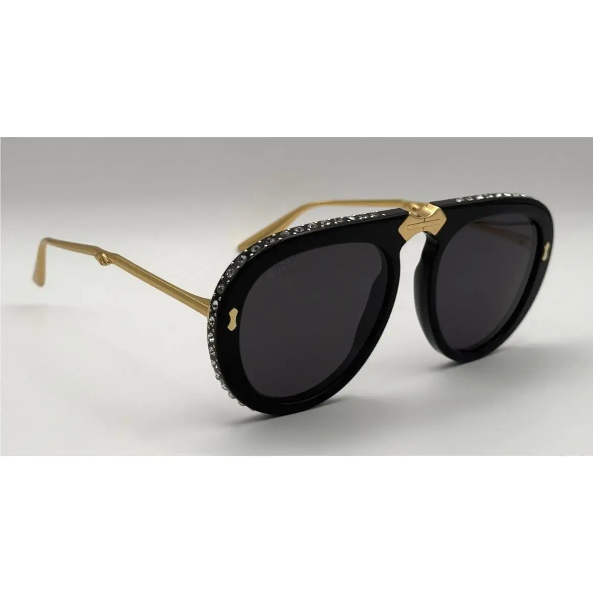 Gucci GG0307S Women Oversized Aviator Sunglasses Foldable Frame Black Gray Lens