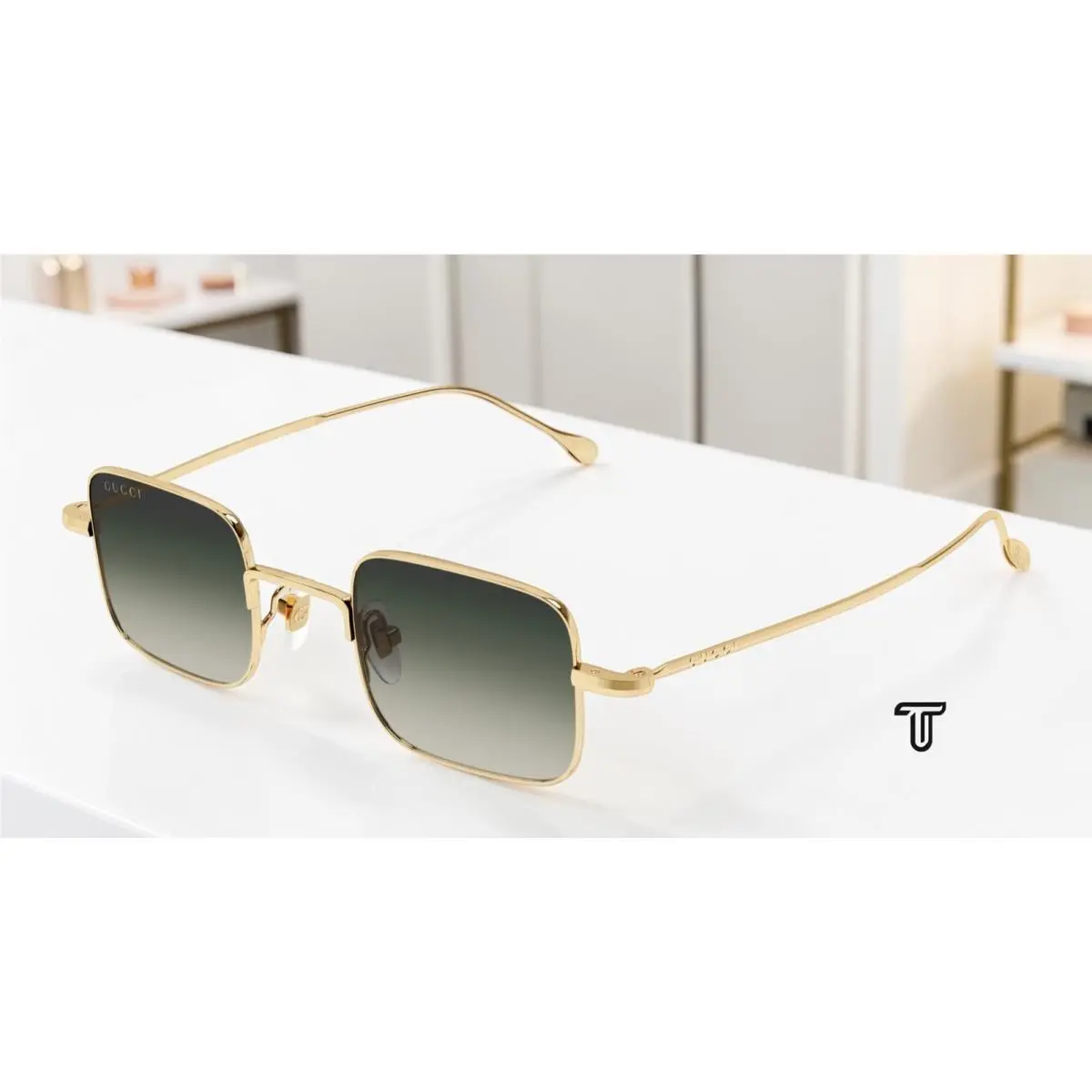Gucci GG1813S 001 Gold Gold Grey 41 mm Rectangular Squared Unisex Sunglasses