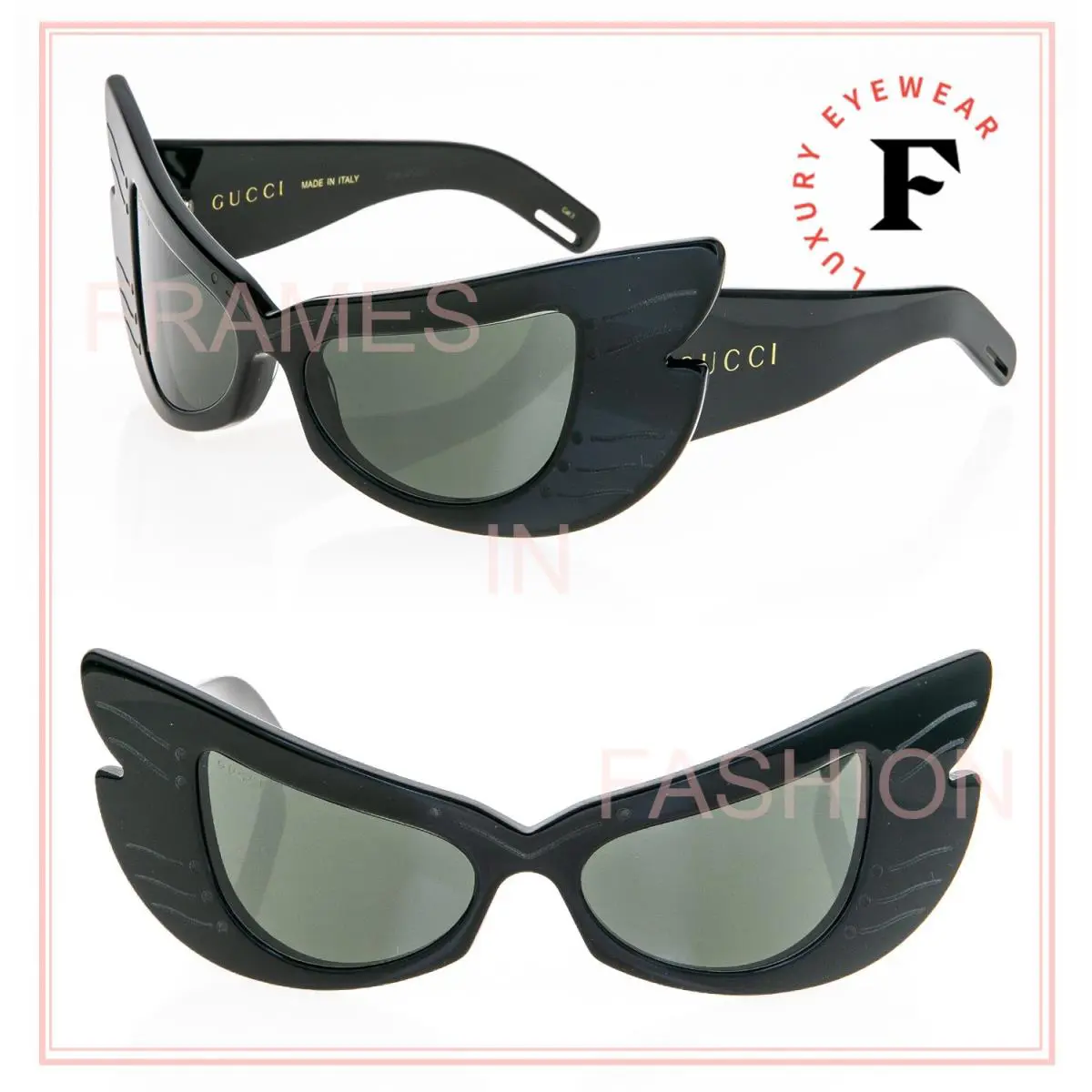 Gucci Hollywood Forever 0710 Black Butterfly Wing Mask Sunglasses GG0710S 001