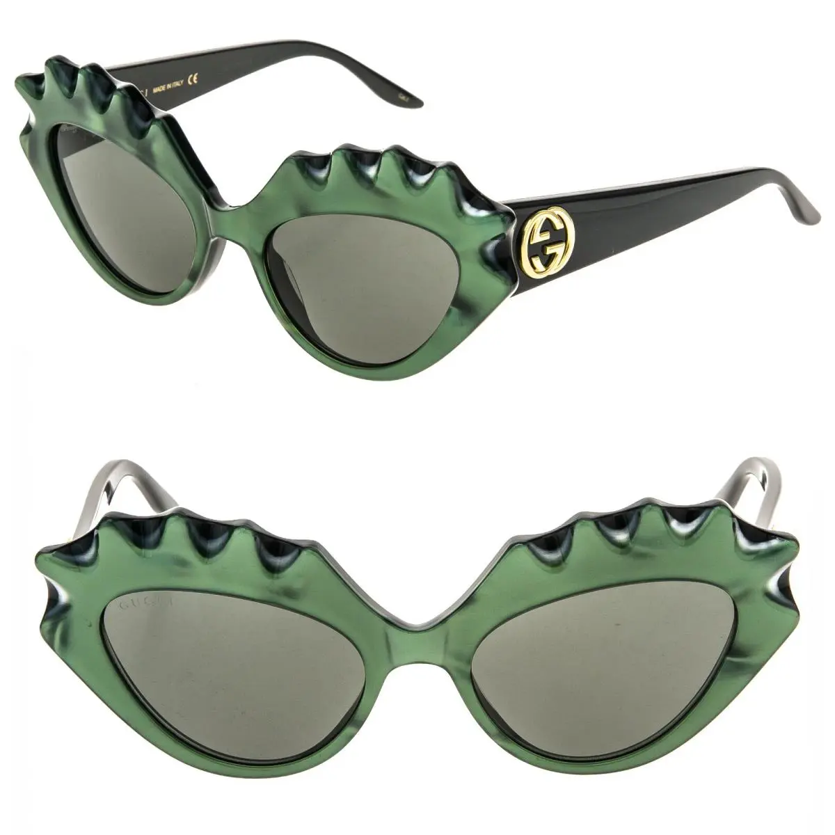 Gucci Gg0781 0781 Black Green Spike Pearl Sea Shell Runway Unisex 002 Sunglasses