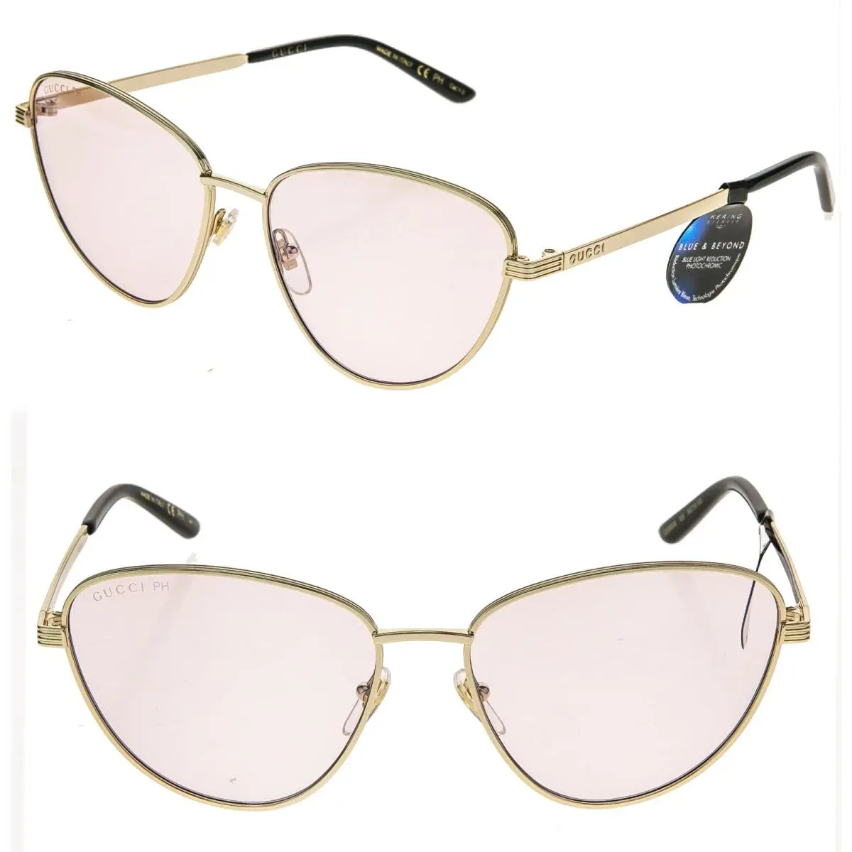 Gucci GG0803S 0803 Gold Pink Photochromic Metal Blue Light Filter 005 Sunglasses