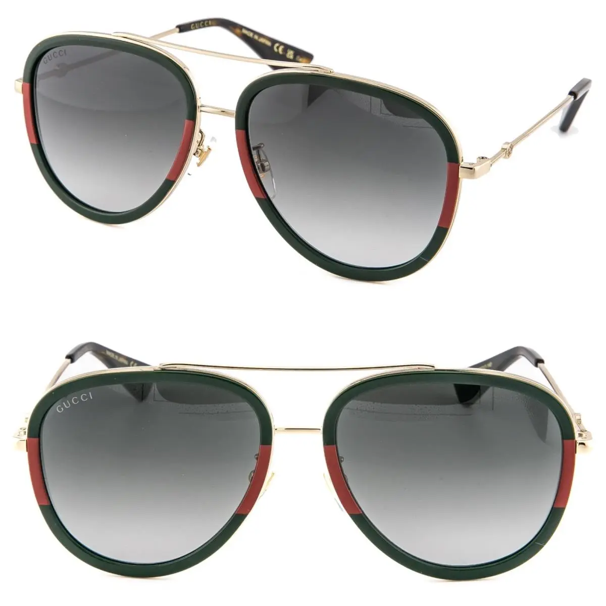 0062 GG0062S Gold Green Web Stripe Unisex Aviator Unisex Sunglass 003 by Gucci