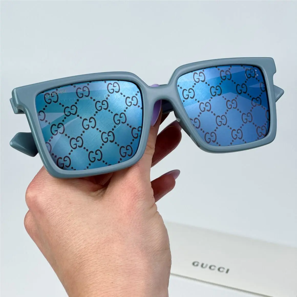 Gucci GG1540S 003 Light Blue Violet Logo Mirrored Men Square Sunglasses