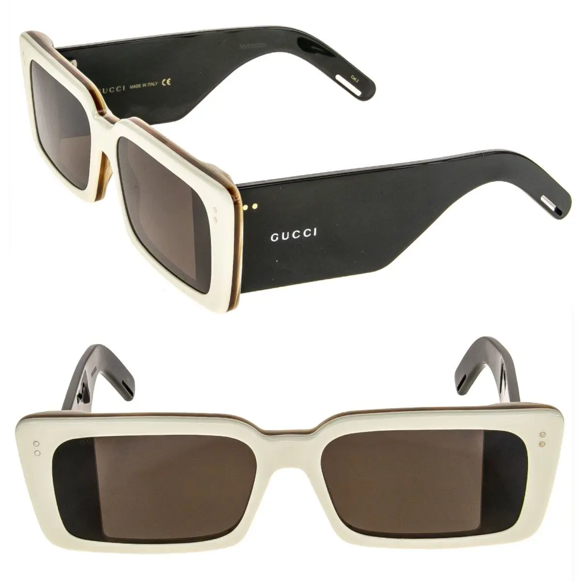 Gucci GG0543S 0543 Ivory Horn Black Chunkybold Geometric Sunglasses 002 Unisex
