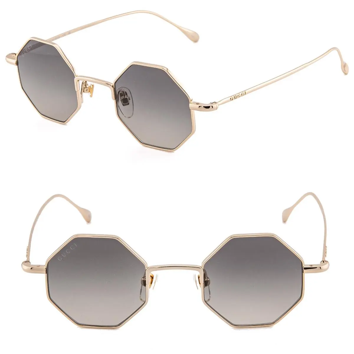 Gucci GG1814S 1814 Gold Gray 001 Geometric Metal Unisex Sunglasses - Frame: Gold, Lens: Gray