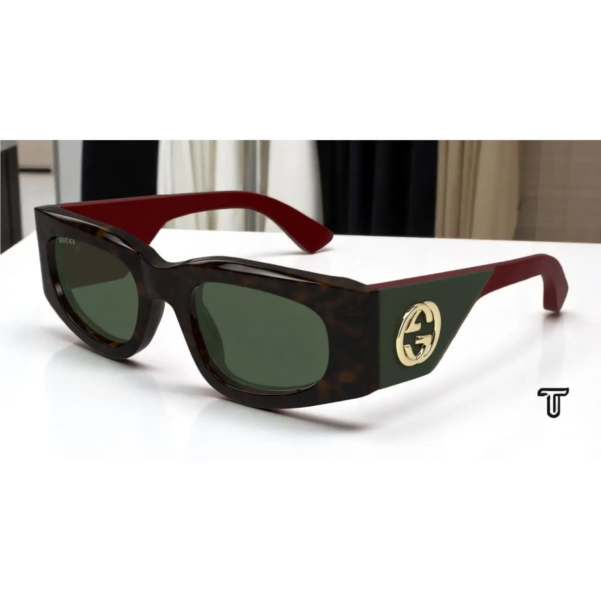 Gucci GG1664S 002 Emblem Havana Green 51 mm Women`s Sunglasses - Frame: Havana, Lens: Green