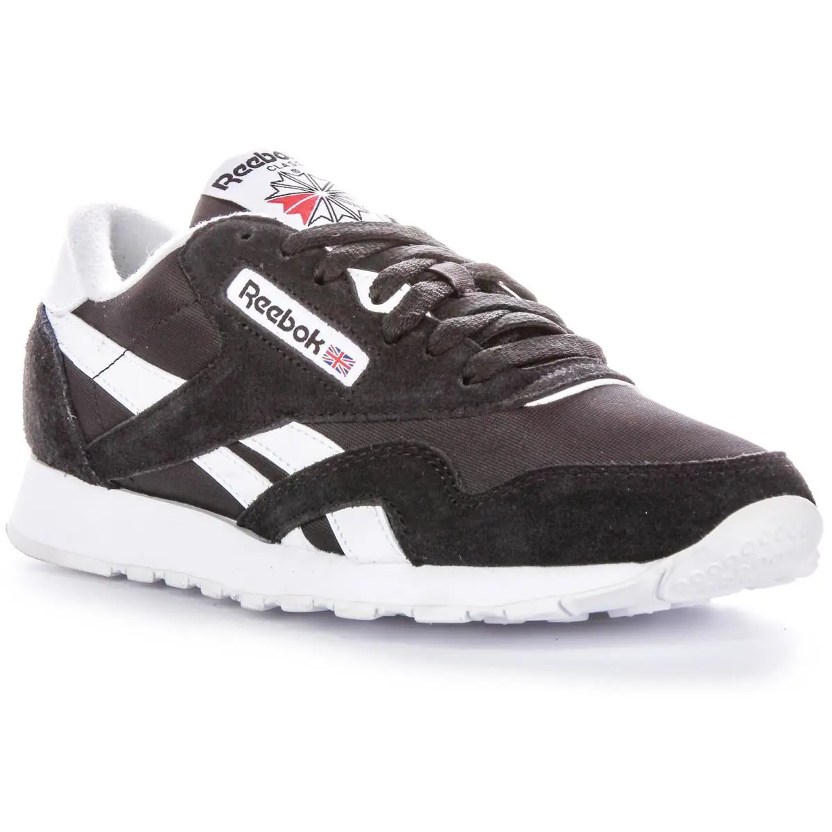 Reebok Classic Nylon Suede Toe Ortholite Womens Sneakers Black White US 6 - 12 - BLACK WHITE