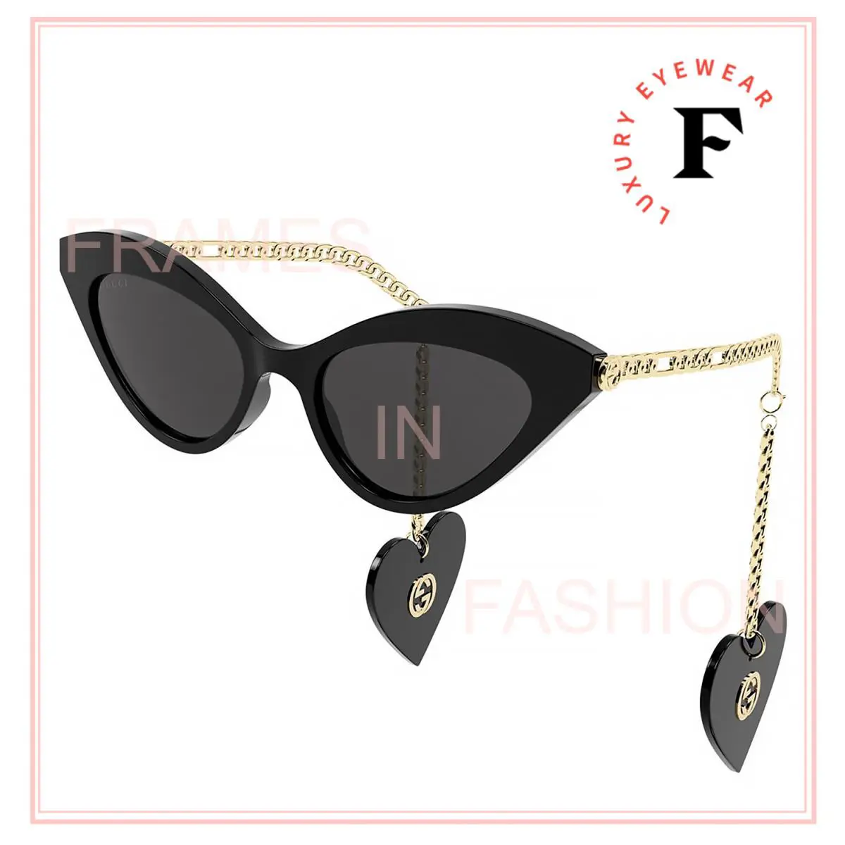 Gucci GG0978S Chain 0978 Gold Black Logo Heart Detachable Charm Sunglasses 001