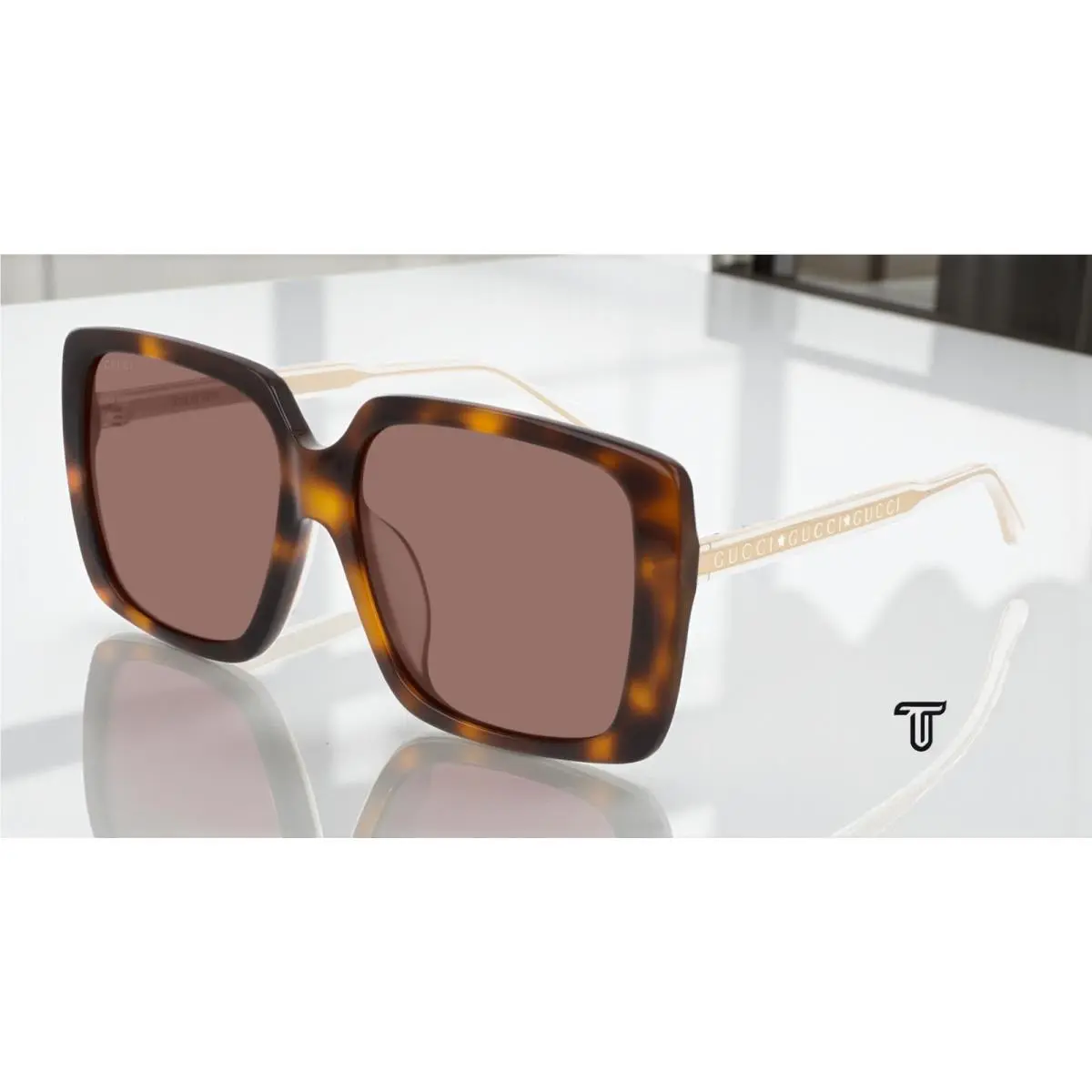 GG0567SA 002 Square Havana White Crystal Brown 58 mm Women`s Sunglasses by Gucci