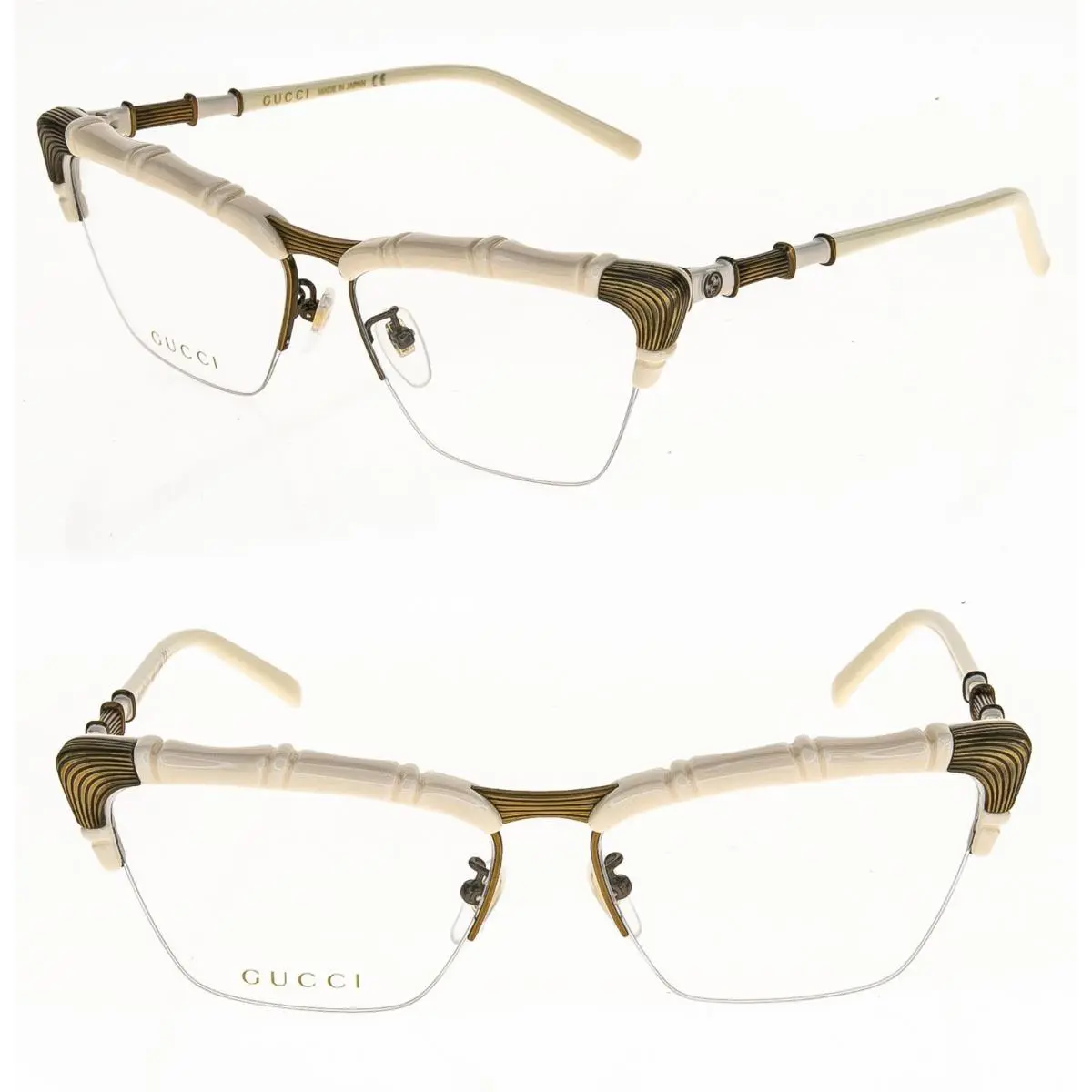 Gucci Bamboo 0660 White Bronze Cat Rimless Eyeglasses GG0660O 58mm 002 Frame