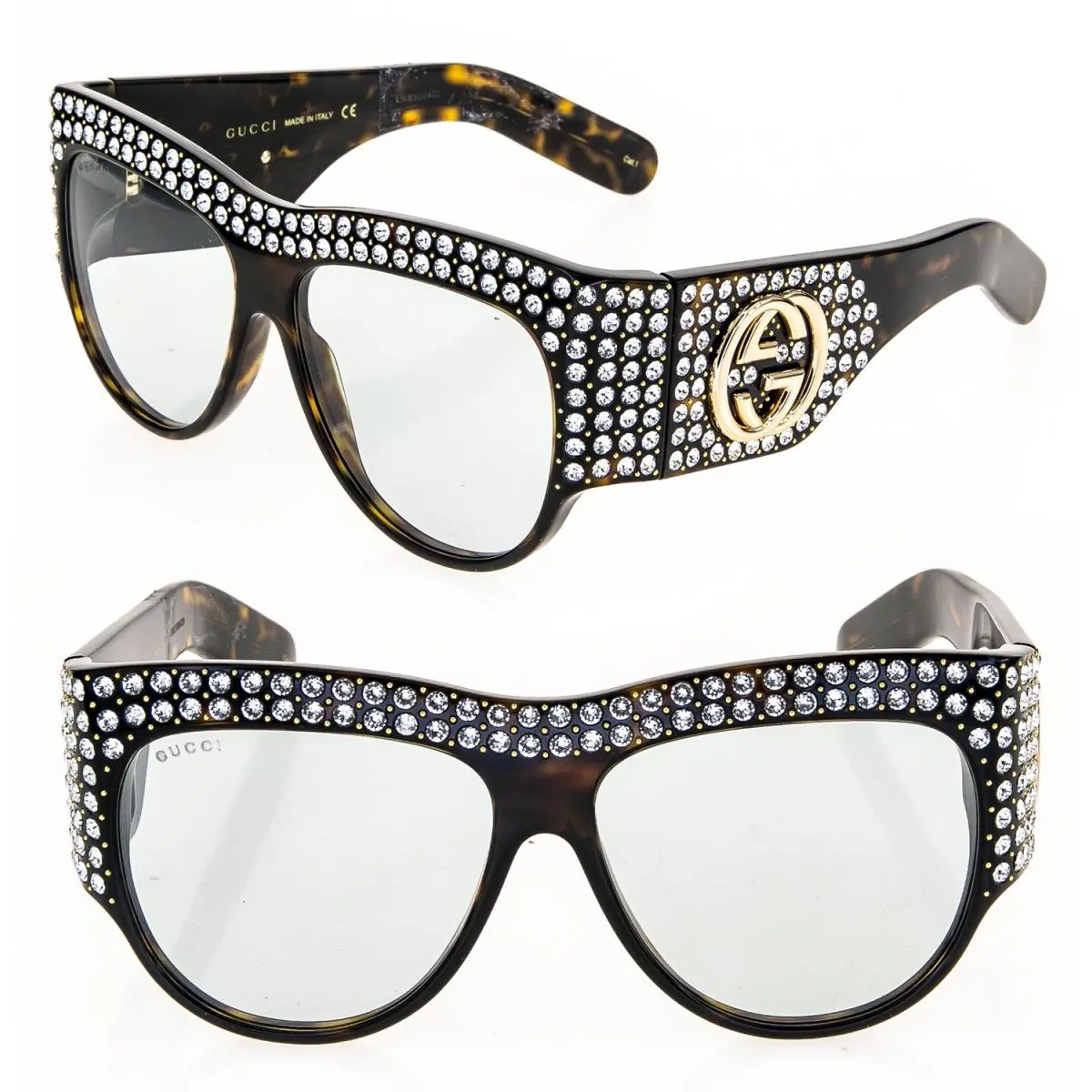 Gucci Hollywood Forever 0144 Blue Havana Crystal Sunglasses GG0144S