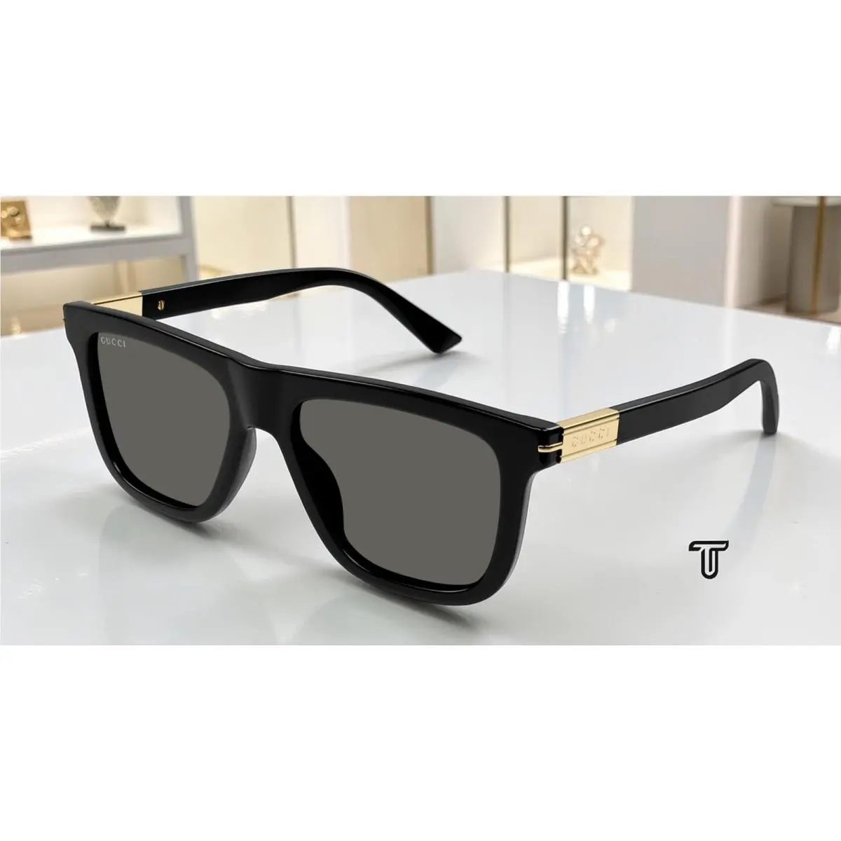 Gucci GG1502S 001 Black Black Grey 54 mm Rectangular Squared Men`s Sunglasses