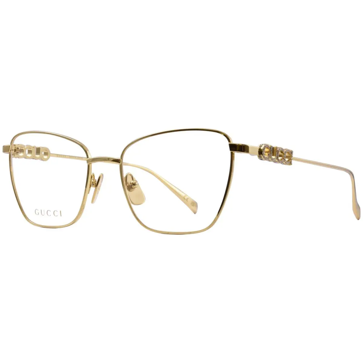 Gucci GG1807O 001 Eyeglasses Frame Women`s Gold Full Rim Cat Eye Style 54mm