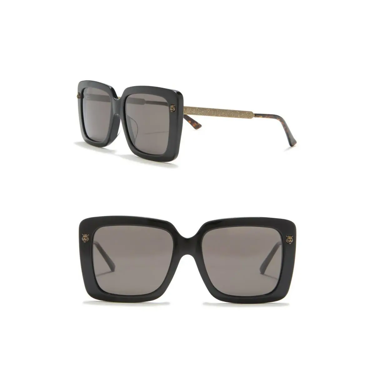 Gucci GG0216SA Oversized Square Black / Gold Frame Sunglasses 55 18 145 Italy