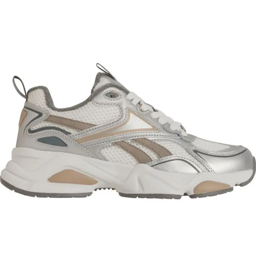 Women`s Reebok Charge Sneakers Leather Lt Grey White Tan