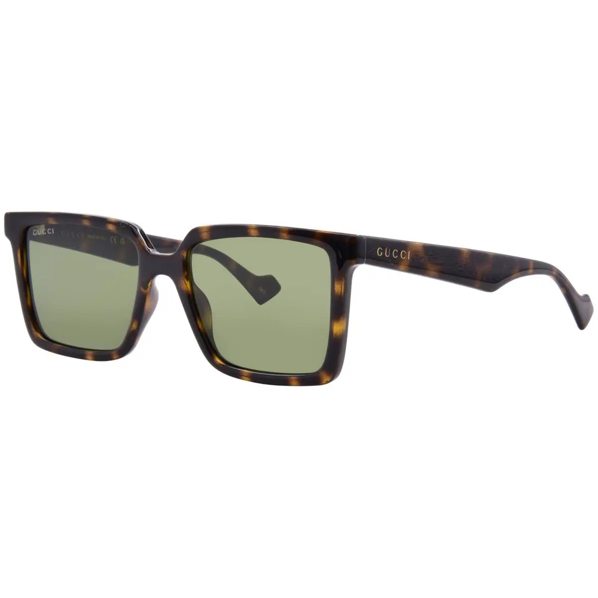 Gucci GG1540S 002 Sunglasses Men`s Havana/green Lenses Square Shape 55mm - Frame: Havana, Lens: Green