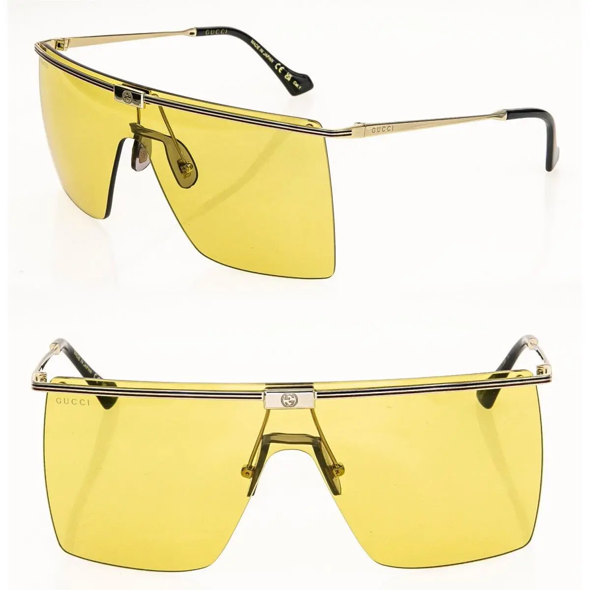 Gucci Unisex Oversized Mask 1096 Gold Yellow Sunglass GG1096S 003
