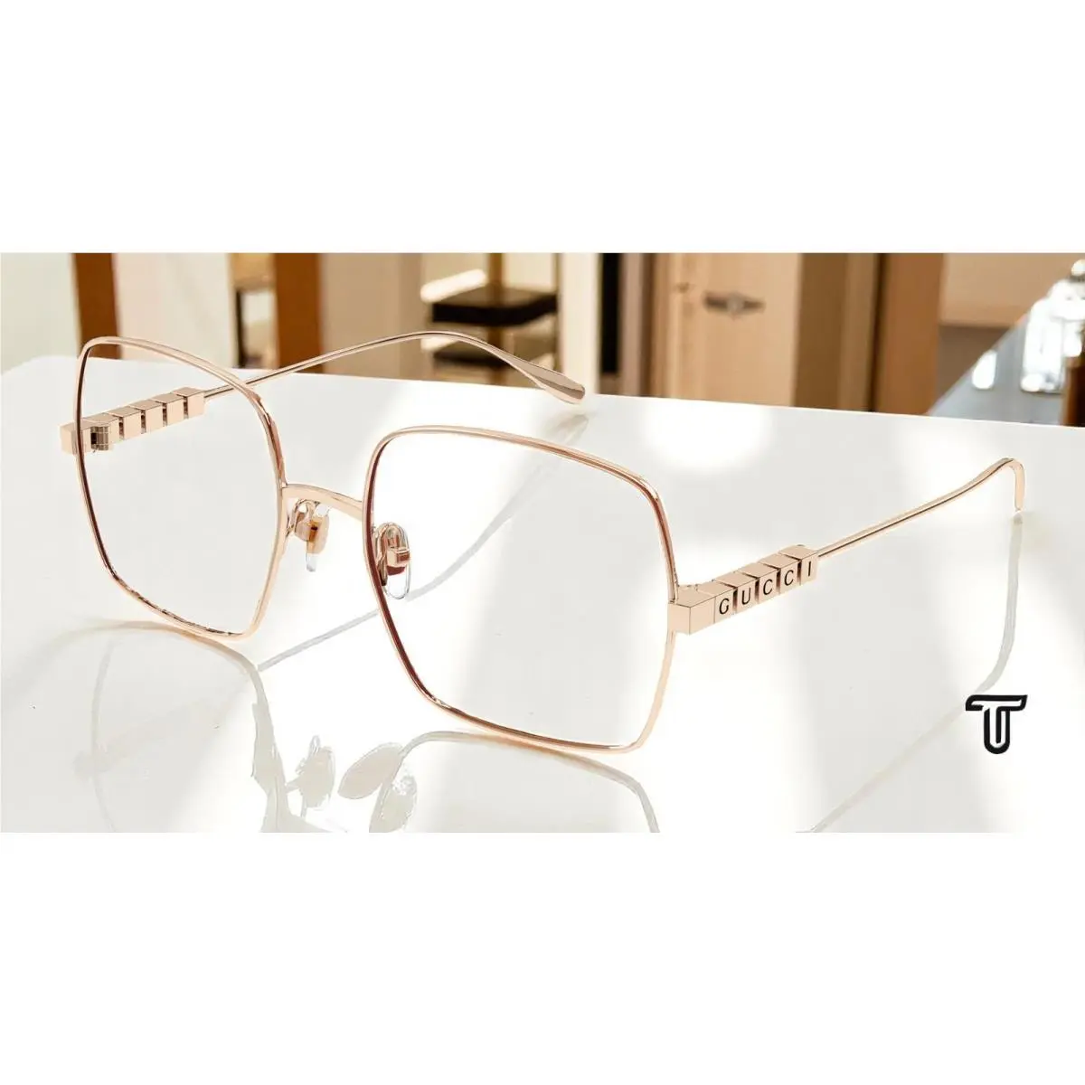 Gucci GG1434O 002 Institutional Logo Gold Demo Lens 55 mm Women`s Sunglasses