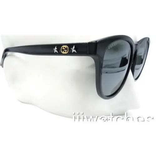 Gucci Women Polished Black Gray Lens Cat Eye Sunglasses GG0232SK 002
