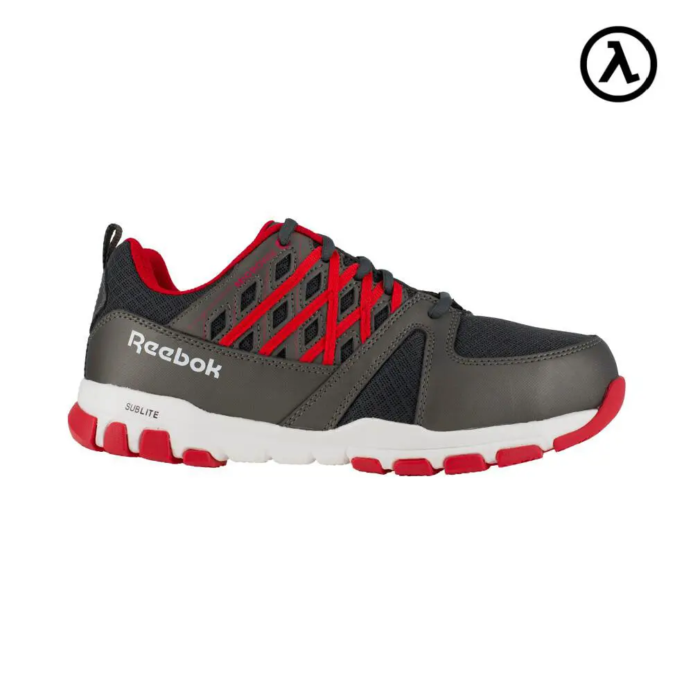 Reebok Sublite Work Men`s Athletic Shoe Grey/red Trim Boots RB4005 - All Sizes - Grey with Red Trim