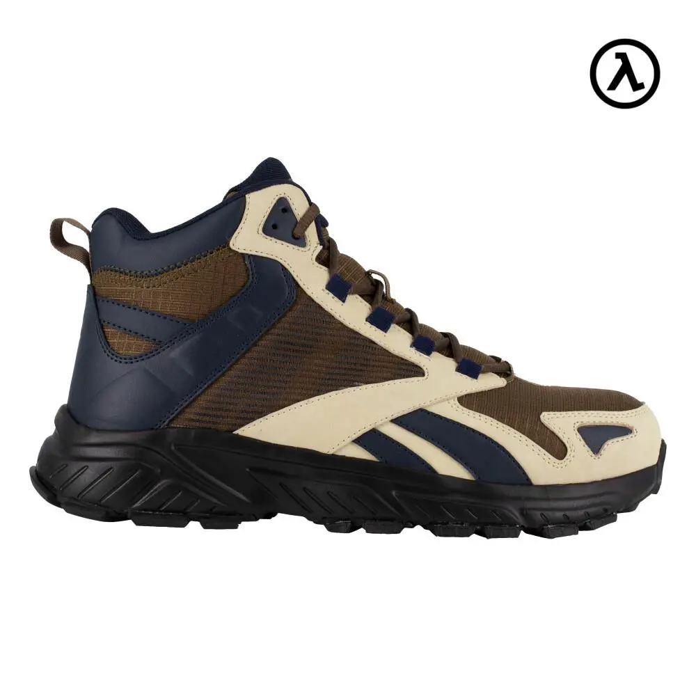 Reebok Hyperium Work Men`s Retro Trail Hiker Cushguard Internal Met Boot RB3262 - Tan, Blue, and Brown