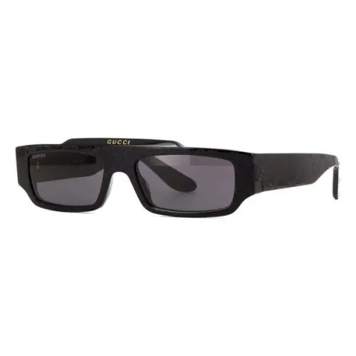 Gucci GG 1592 S 001 Logo Rectangular Black Grey Lens Sunglasses 55mm