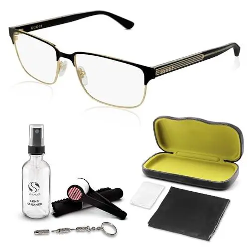 RX Eyeglasses GG 0383O-004 Black Gold w/ Demo Lens 58mm by Gucci