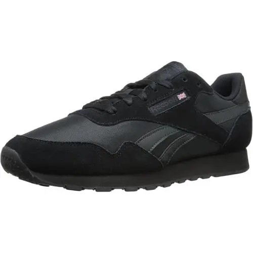 Men Reebok Classic Nylon Running Sneaker Shoe 10033377 Black/pure Grey - Black/Black
