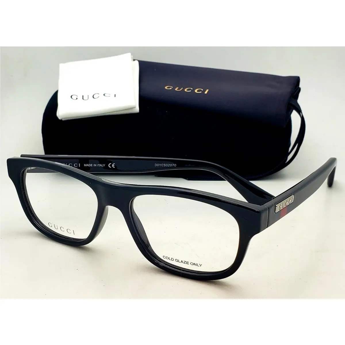 Gucci Eyeglasses GG0768O 001 54-16 145 Shiny Black Rectangular Frames W/case