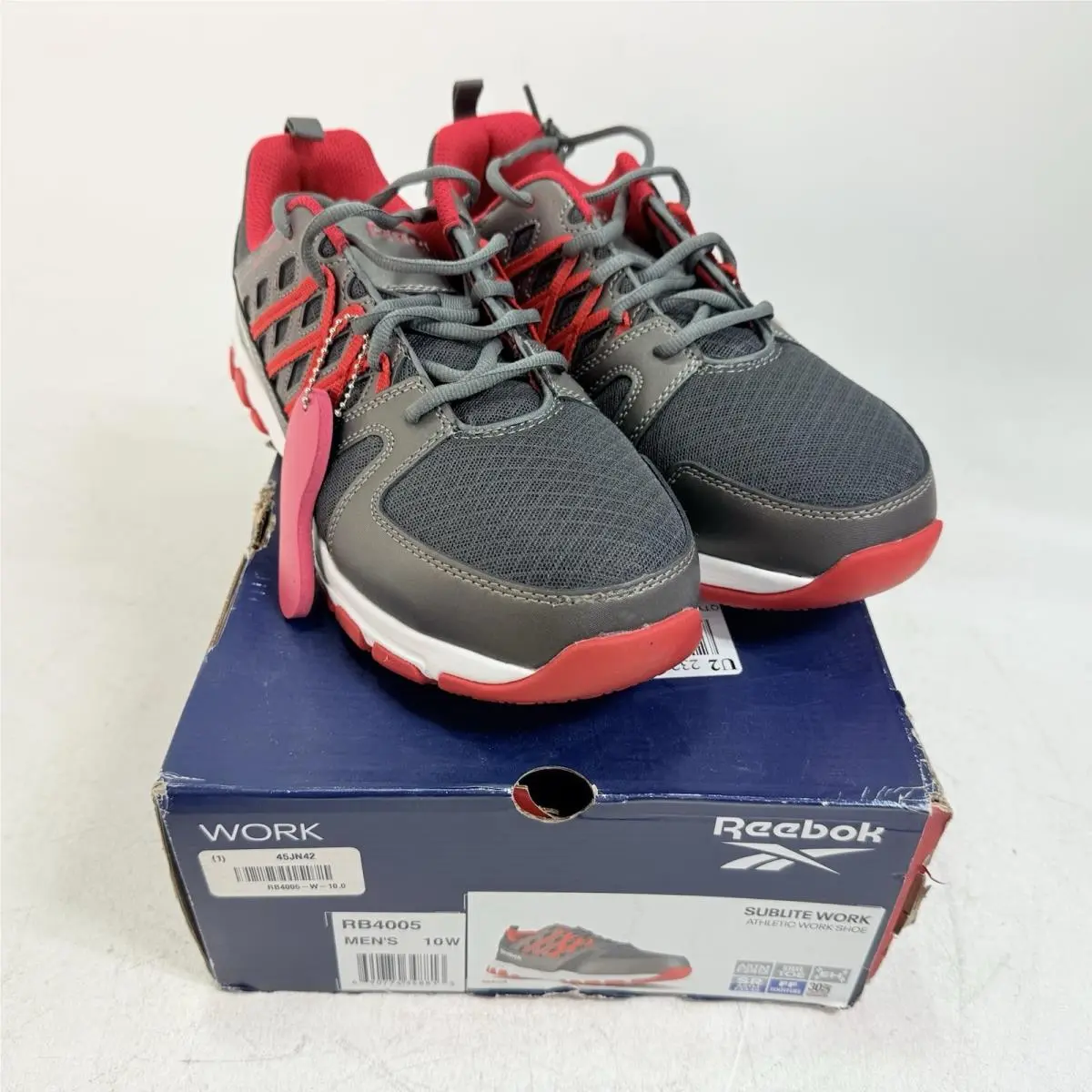 Reebok Men`s Sublite Work Rb4005 Oxford Color Grey/red - - Size 10W Wide - GREY/RED