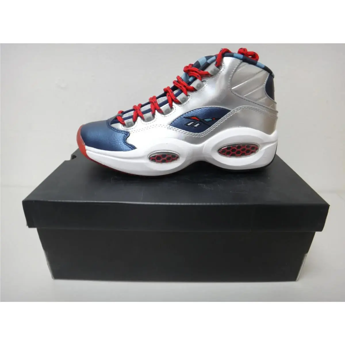 Reebok Question Mid James Harden Cross Over Men 7.5 Silver Blue Red FZ1366